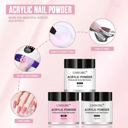 Acrylic Powder and Liquid Monomer Nail Art Kit – Crystal Glitter, 3D Tips, Carving Tools for Manicure Decoration