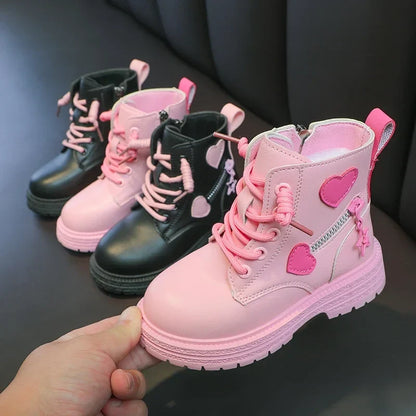 Girls’ Winter Boots - Pink Princess Rubber Boots with Soft Sole, Side Zip & Round Toe