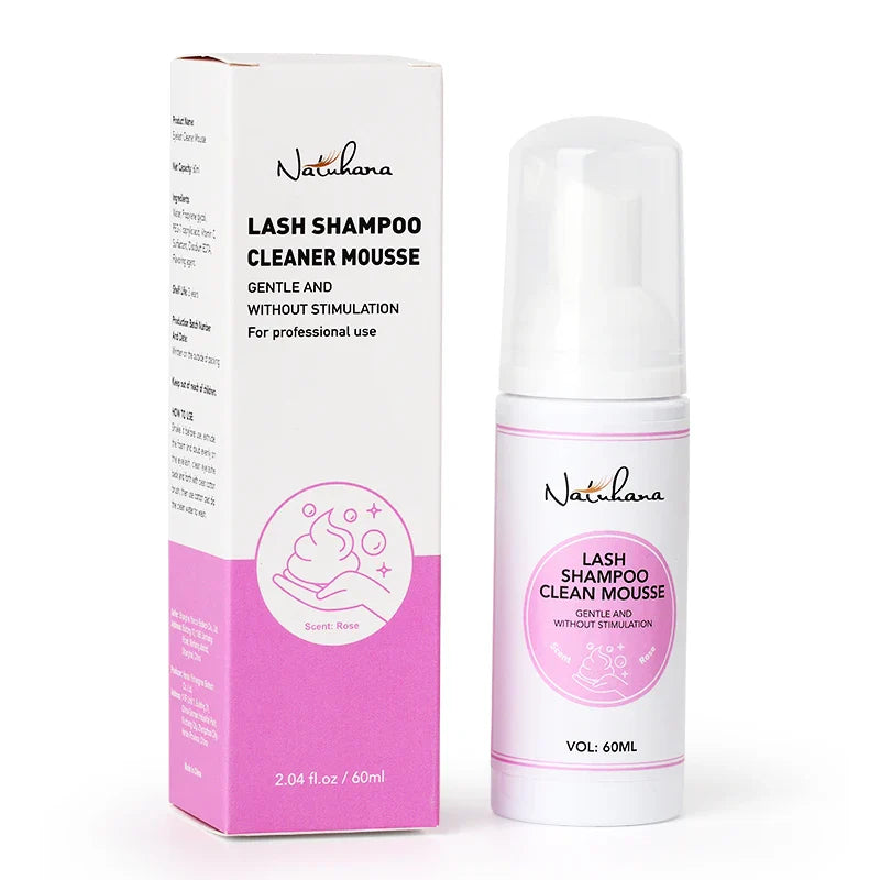 NATUHANA 60ml Gentle Lash Cleansing Mousse - Eyelash Shampoo for Extensions, Grafting, Makeup Removal & Glue Cleanser