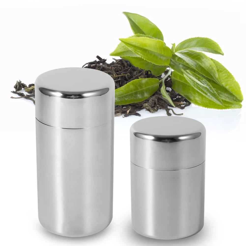 Stainless Steel Tea Leaf Canisters — Kitchen Storage Containers for Tea, Coffee & Sugar