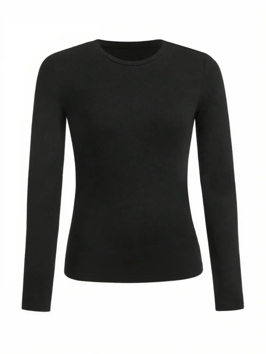 Women's Solid Color Long Sleeve T-Shirt – Round Neck Knitted Polyester Regular Fit Fall Winter Top