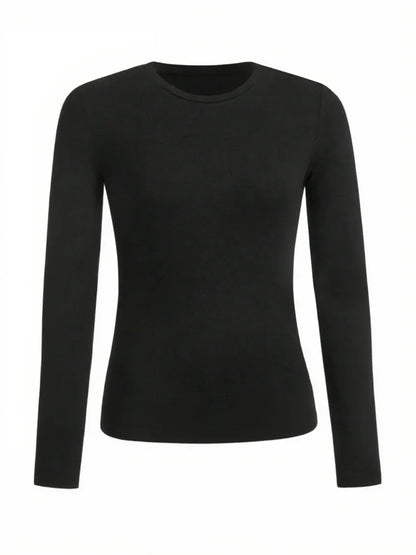 Women's Solid Color Long Sleeve T-Shirt – Round Neck Knitted Polyester Regular Fit Fall Winter Top