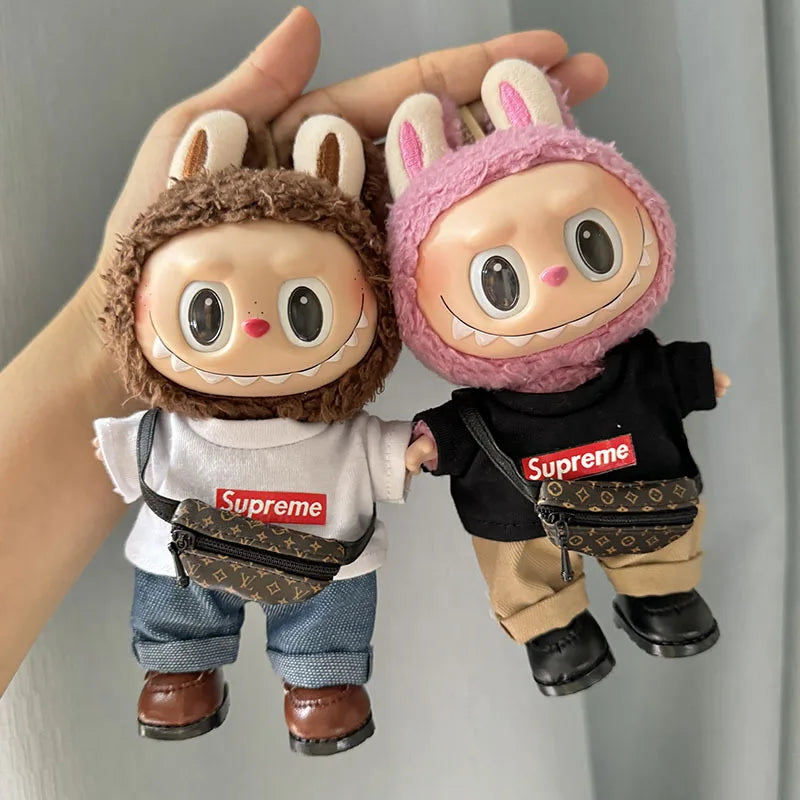 17cm Lovely Labubu Doll Clothes - First & Second Generation Supreme Clothing Set, Multi-Color Outfits