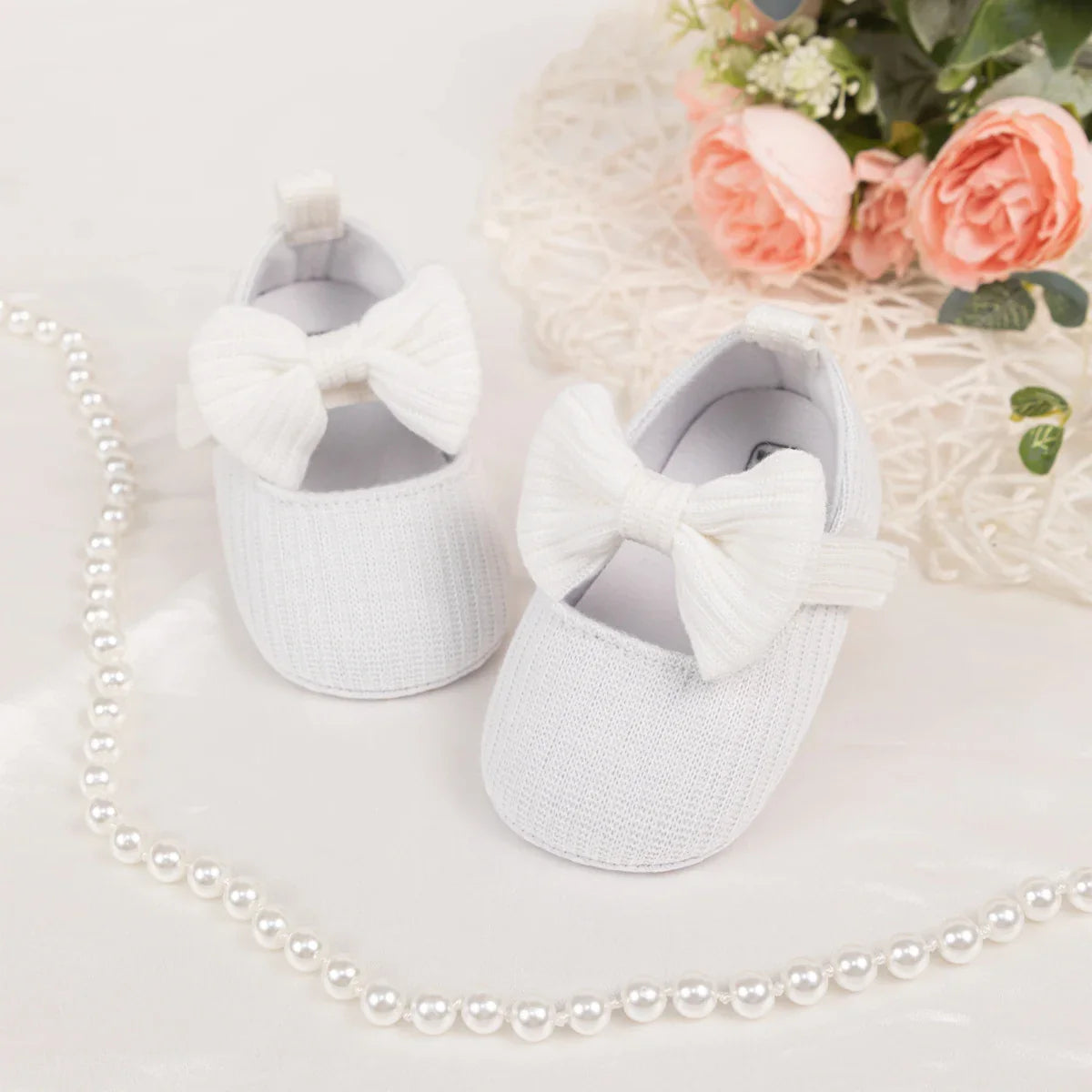 Meckior Baby Girl Shoes — Spring & Autumn Cotton Sole Moccasins with Bow, Anti-Slip First Walkers for Newborns & Toddlers