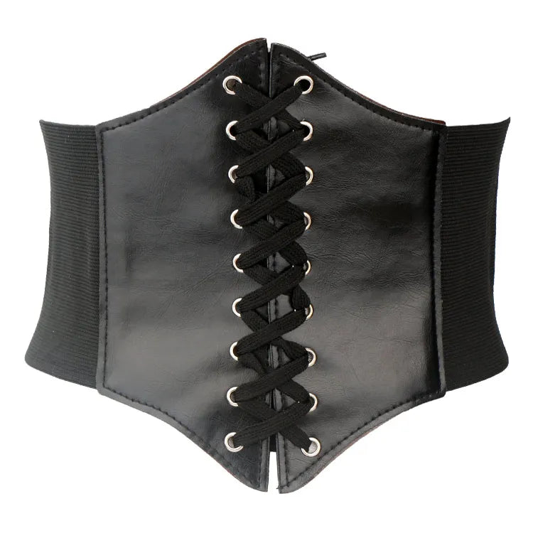 New Corset Punk Black Wide Belt - PU Leather Slimming Body Belt for Women, High Waist Elastic Cummerbund for Dresses