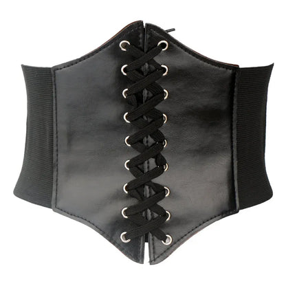 New Corset Punk Black Wide Belt - PU Leather Slimming Body Belt for Women, High Waist Elastic Cummerbund for Dresses