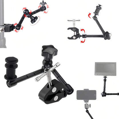 7"/11" Articulating Magic Arm with Super Clamp – DSLR Camera Rig Mount for Monitor, LED Light & Video Accessories
