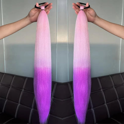 2Pcs Purple Synthetic Ponytail Extensions – Long Straight Hair Accessories with Rubber Bands for Women & Halloween
