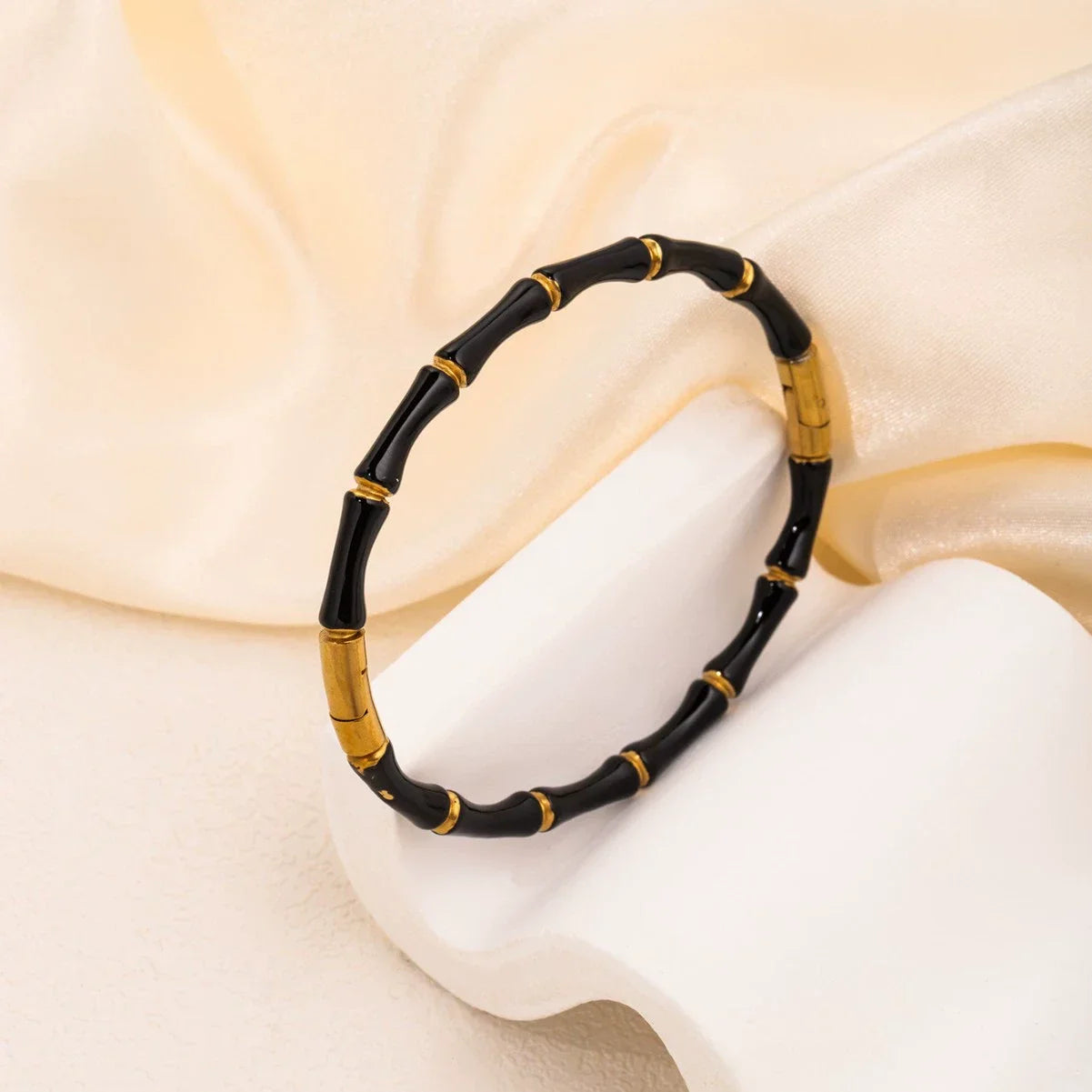 Women’s Fashion 18K Gold Plated Stainless Steel Bamboo Node Oil Drop Bracelet – Non-Fading Electroplated Jewelry Accessory
