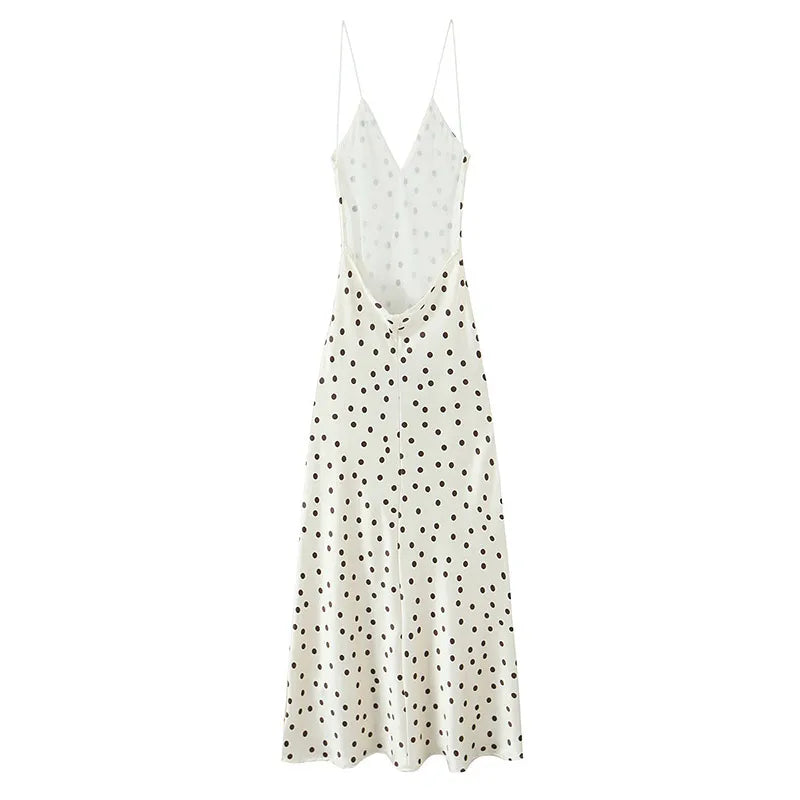 Elegant Women’s Polka Dot Maxi Dress – Chic Sleeveless Round Neck High Waist Slim Fit Vestido for Party & Street, 2025 New