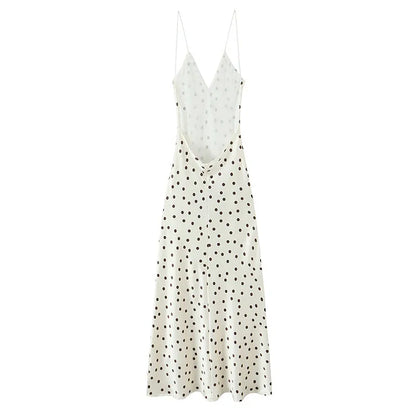 Elegant Women’s Polka Dot Maxi Dress – Chic Sleeveless Round Neck High Waist Slim Fit Vestido for Party & Street, 2025 New