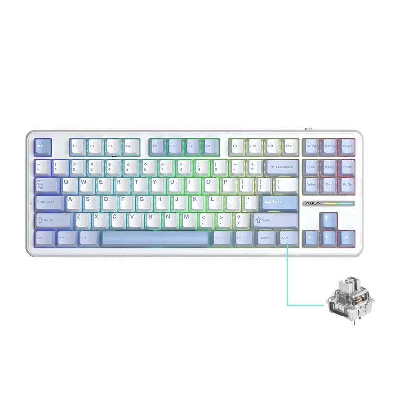 AULA F87 Pro Tri-Mode Mechanical Keyboard – 2.4G/USB/Bluetooth, 87-Key, 5-Layer Silencing, Ideal for Gaming & Typing