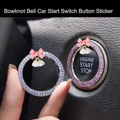 Rhinestone Bow Car Start Button Trim - Sparkling Diamond Decorative Ring Protective Cover for Auto Accessories