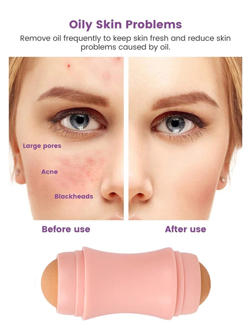 2-Ball Face Oil Absorbing Roller: Volcanic Stone Skin Care Tool - Washable Facial Oil Remover for Makeup
