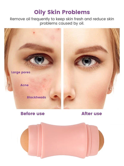 2-Ball Face Oil Absorbing Roller: Volcanic Stone Skin Care Tool - Washable Facial Oil Remover for Makeup