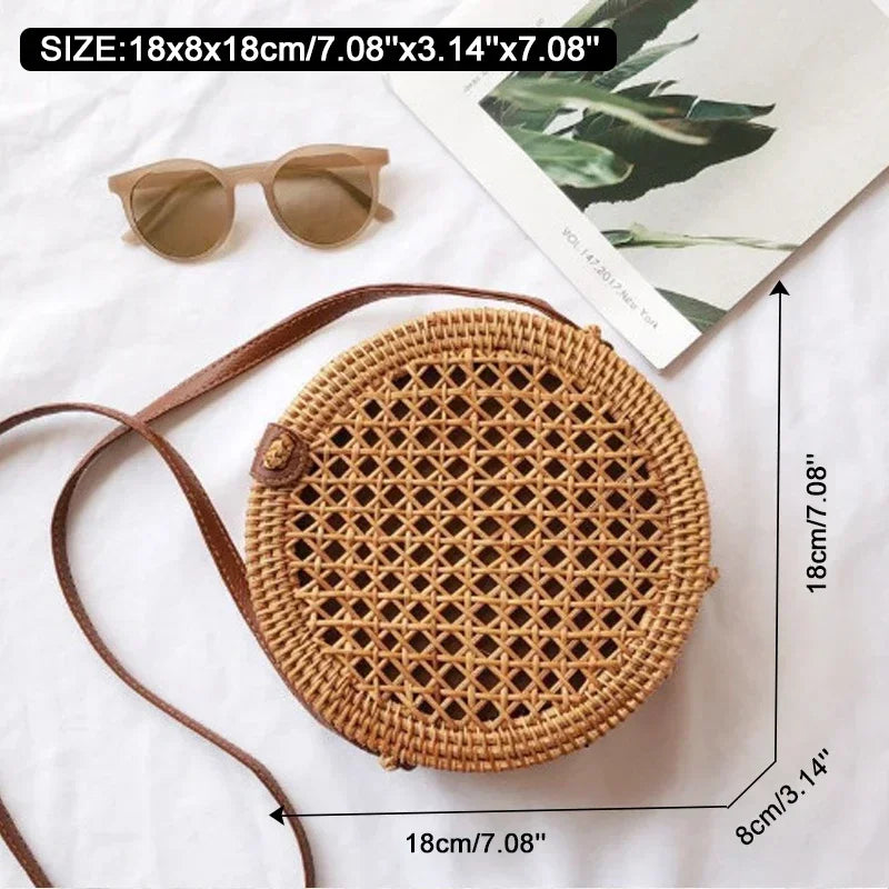 Handmade Straw Bag – Women’s Summer Rattan Beach Handbag, Boho Woven Circle Tote
