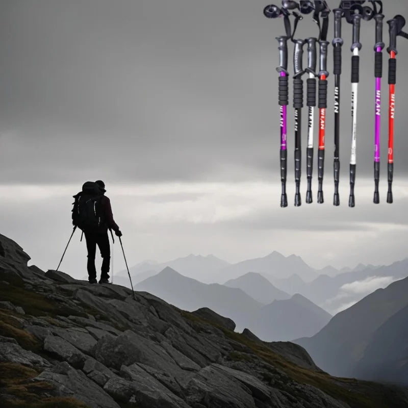 Collapsible Lightweight Hiking Trekking Poles — Adjustable Anti-Shock Walking Sticks for Men and Women