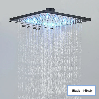 Black Ceiling Mounted LED Rainfall Shower Head – Intelligent Remote Control Concealed Waterfall Tap
