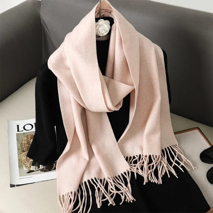 62-Color Solid Women’s Winter Scarf — Thick Warm Cashmere Pashmina Shawl with Tassels, Outdoor Luxury Wrap, Windproof Fashion Scarf