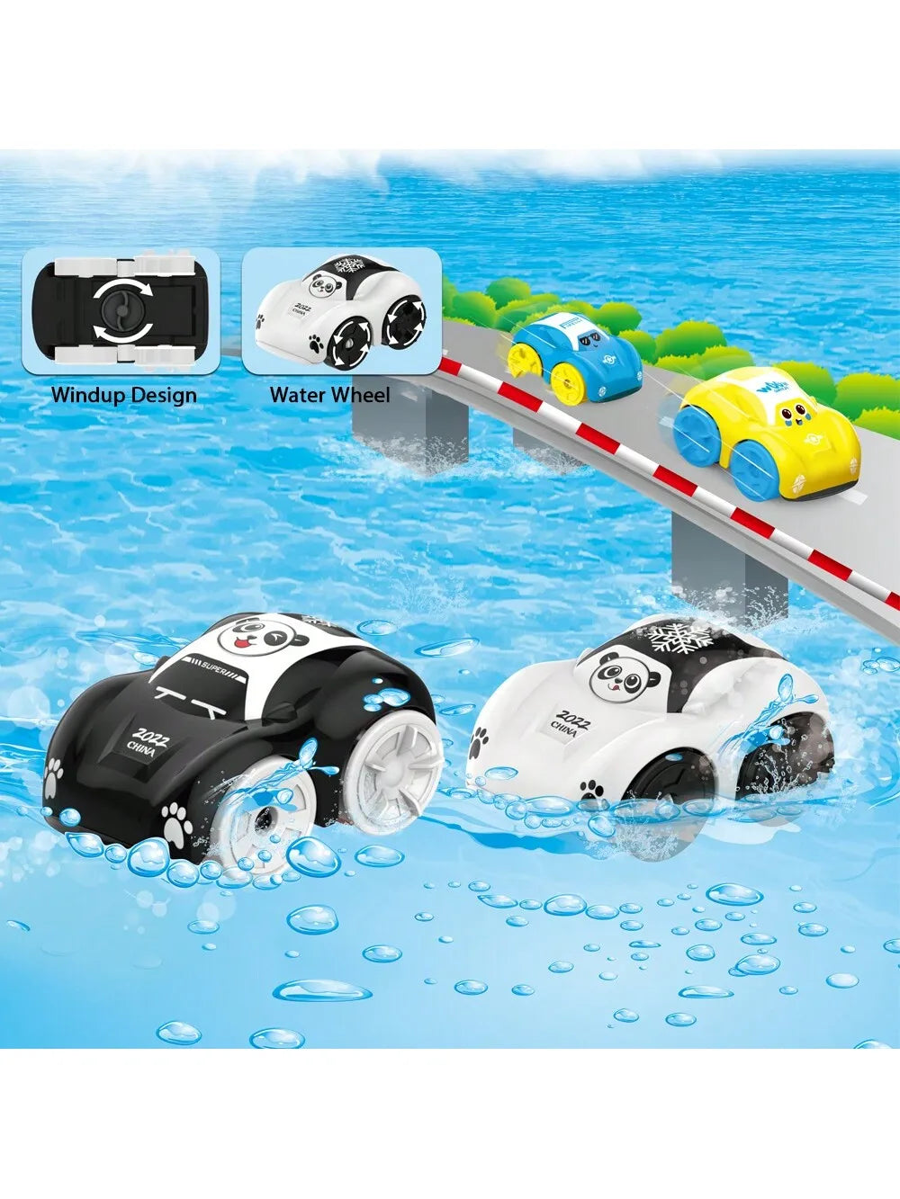 Kids Bath Water Toys - Cartoon Clockwork Amphibious Car Floating Baby Bath Toy Gift