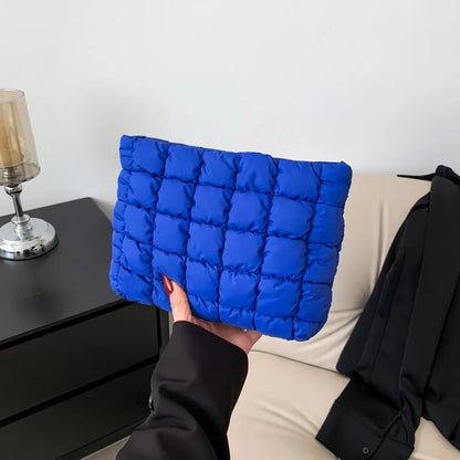 Women’s Quilted Cosmetic Bag — Portable Square Makeup Clutch & Small Toiletry Organizer Handbag