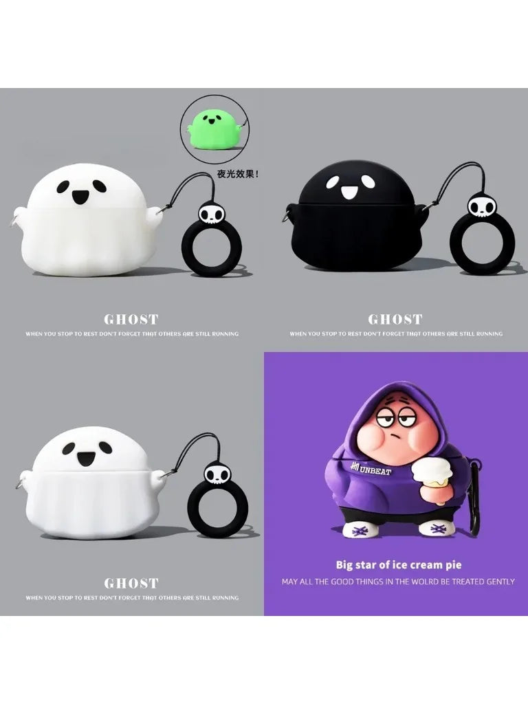 Cartoon Ghost Silicone Case for Anker Soundcore Liberty 4 NC Earbuds — Cute Soft Protective Cover