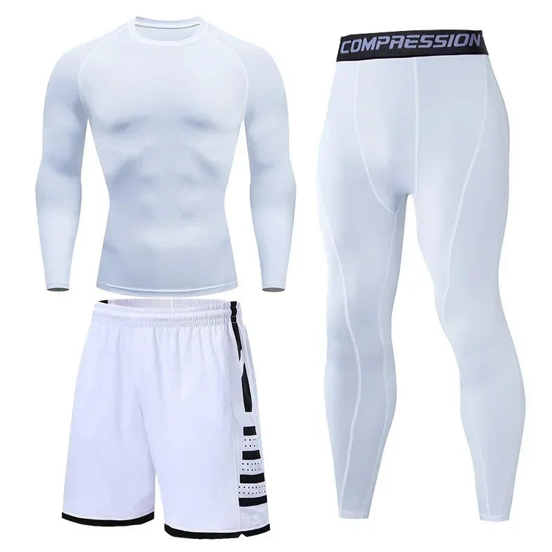 Men's Running Tracksuit Set - Compression Fitness Sportswear With Leggings, Gym Tights & Training Sweatpants