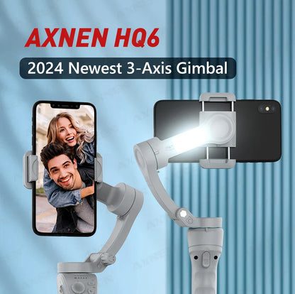 HQ6 3-Axis Gimbal Handheld Stabilizer – With Fill Light, Face Tracking, Anti-Shake for Android & iPhone Video Recording