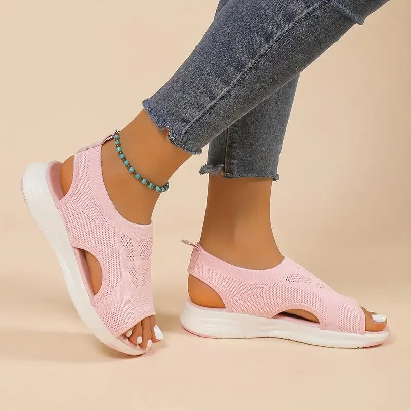Women’s Summer Mesh Open-Toe Sandals – Comfortable Round Toe Casual Sports Shoes with Thick Sole