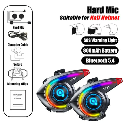 KEBIDUMEI Y21 Motorcycle Helmet Bluetooth Headset — Earphone Music Player with FM Radio & SOS Warning Light