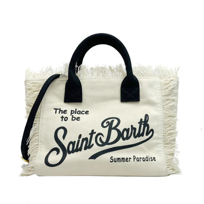 SAINT BARTH Houndstooth Crossbody Bag – Small Cotton Linen Handmade Tote with Tassels for Women