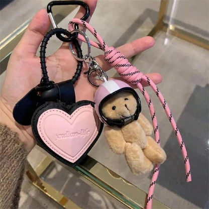 2024 Cute Electric Car Bear Plush Key Pendant – Trendy Dachshund Bag Charm for Girls’ School Bags