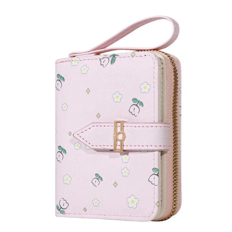 Flower Patterned Credit Card Holder – Small Zipper Card Case Wallet for Women & Men, Handheld and Compact