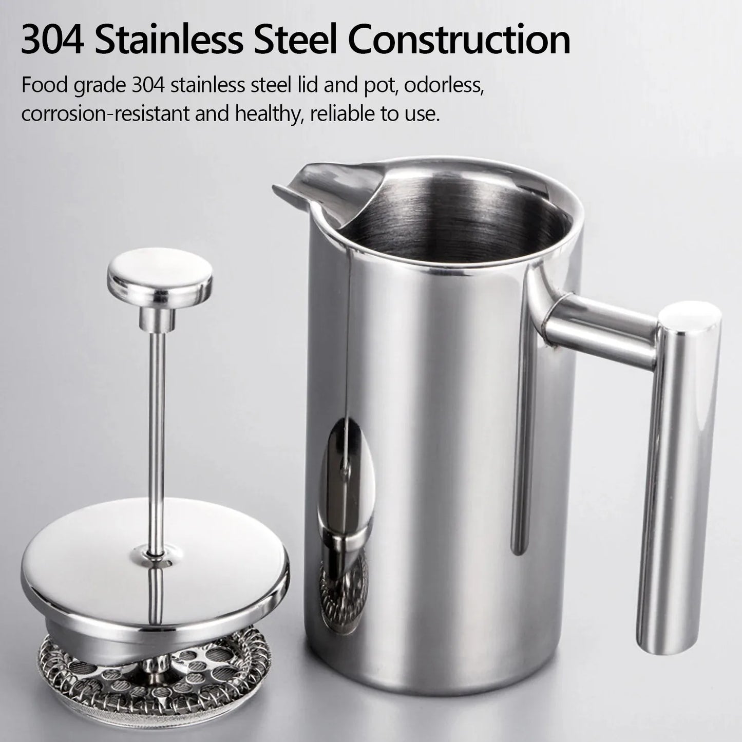 Double-Walled Stainless Steel French Press Coffee Maker Pot – 350ml/800ml/1000ml Insulated Coffee Brewer for Home & Office
