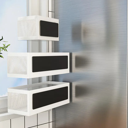 Magnetic Refrigerator Side Storage Rack - Iron Space-Saving Hanging Basket, Kitchen Organizer Shelf for Household
