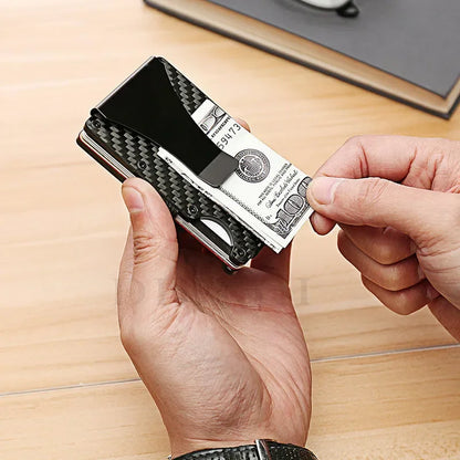 RFID Carbon Fiber Metal Wallet for Men – Slim Minimalist Card Holder, Thin Small Money Clip Purse