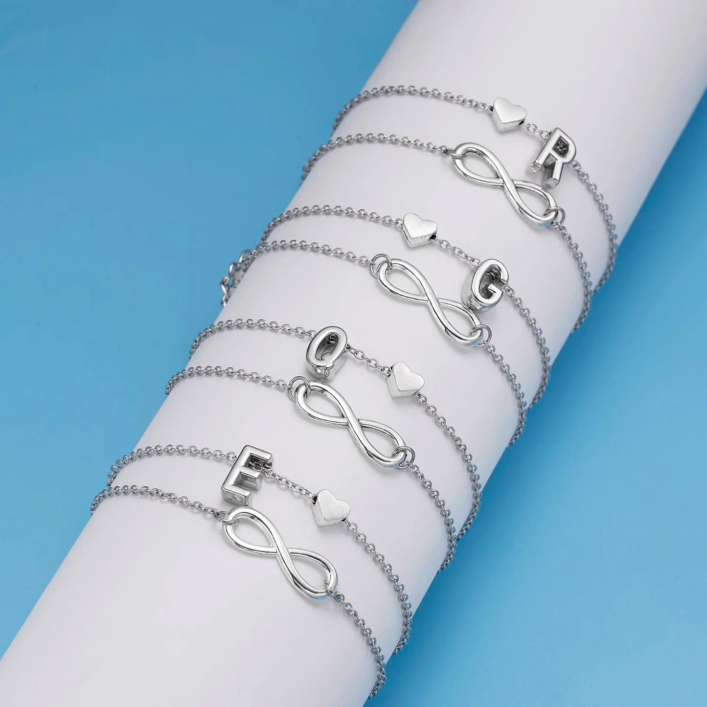 Bohemia A-Z Letter Initial Anklet for Women - Silver Heart Initial Anklet Bracelet, Beach Party & Travel Foot Jewelry