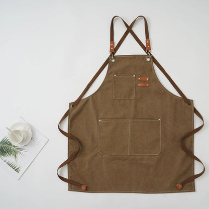 Thick Canvas Apron – Durable Cotton Apron for Kitchen, Coffee Shop, Hair Salon, Carpenter, and Horticultural Work with Denim Strap