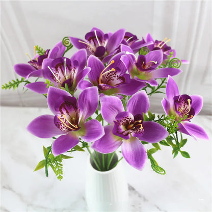 Artificial White Orchid Flowers - 10Pcs Silk Faux Orchid Bouquet For Wedding Decor, Home Vase & DIY Floral Arrangements