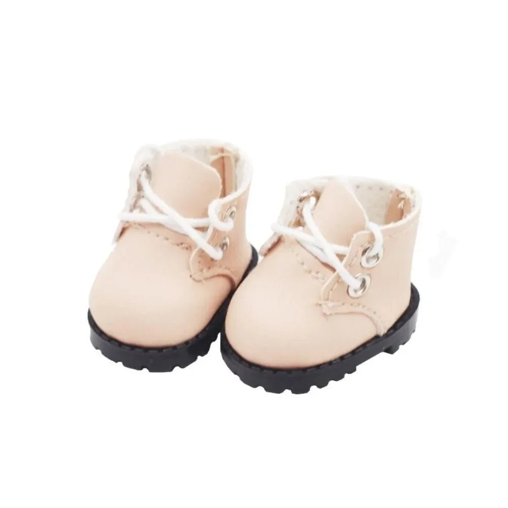 Labubu Doll Shoes – 3.8cm Lace-Up Mini Leather Shoes for 15-17cm Dolls, Cute Kawaii Accessory