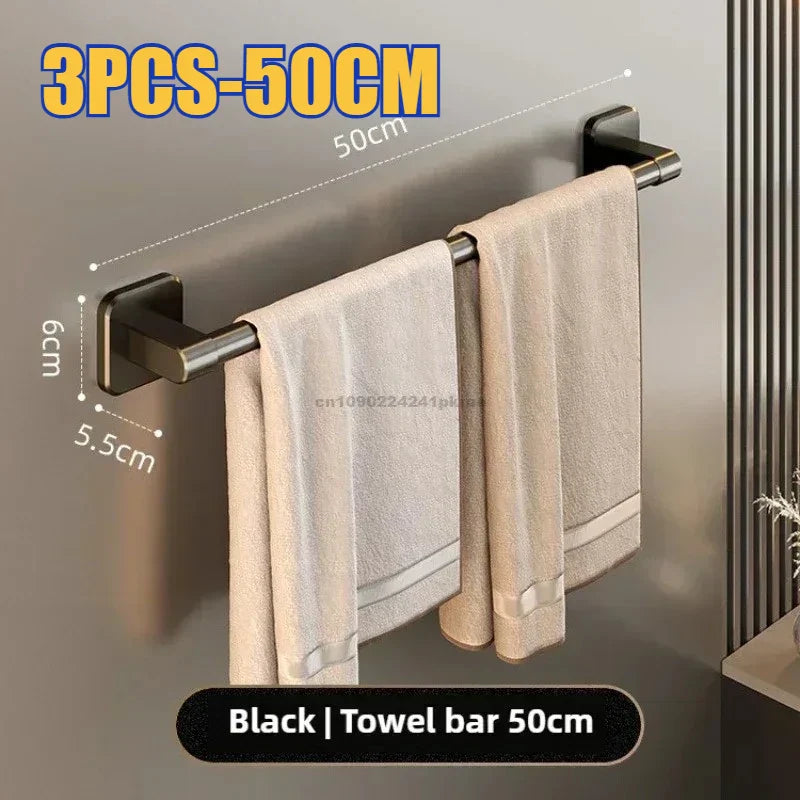 6-Piece Self-Adhesive Bathroom Towel Rack Set – No-Drill Towel Holder Hooks & Shelf
