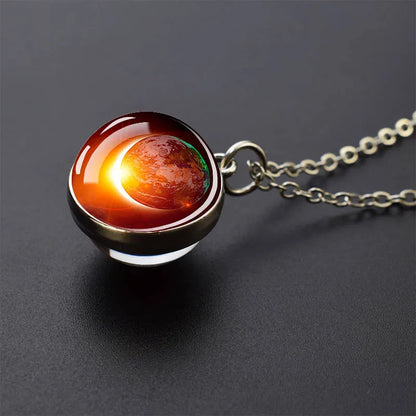 Solar System Planet Glass Ball Necklace – Moon, Earth, Jupiter & More Space-Themed Pendant for Women Fashion Gift