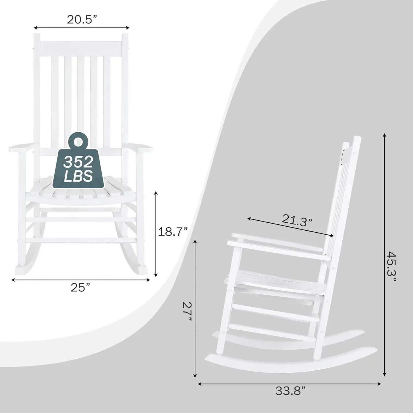 Wooden Porch Rocking Chair – High Back Outdoor Rocker for Adults, Patio & Garden Seating