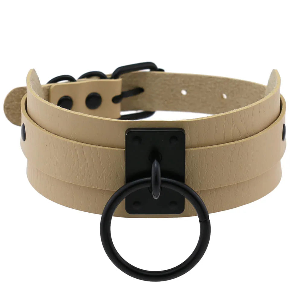 Punk Black O-Ring Leather Choker Necklace for Women – Gothic Emo Harajuku Rock Jewelry