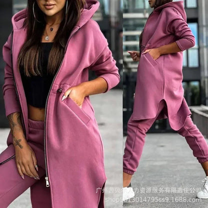Autumn Winter Women's Hooded Jacket & Trousers Set – Casual Two-Piece Everyday Outfit