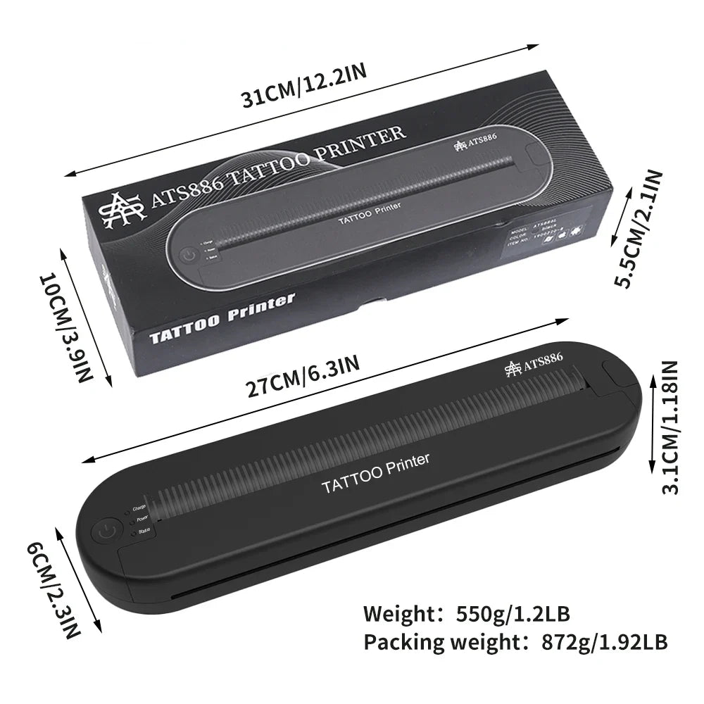 ATS886 A4 Wireless Tattoo Thermocopier – Bluetooth Thermal Printer for Mobile & PC Tattoo Transfer