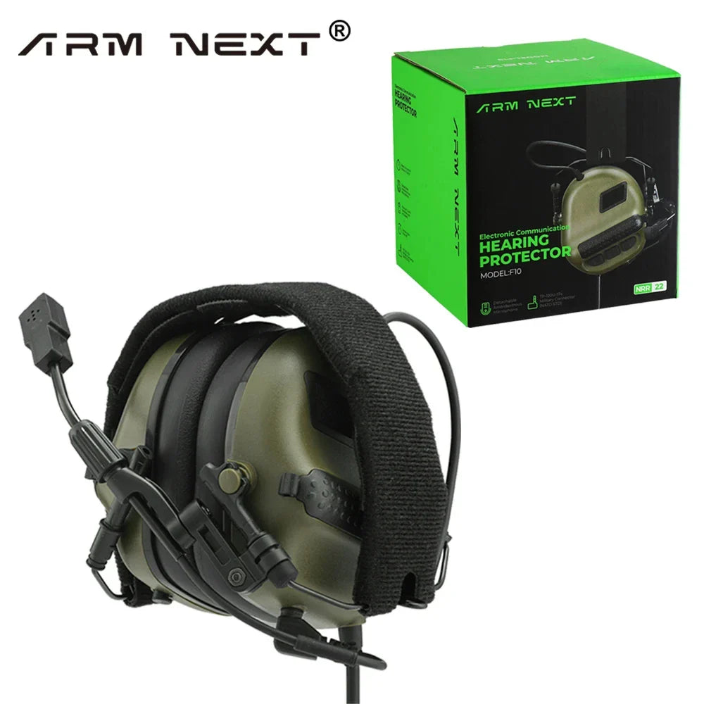ARM NEXT F10 Tactical Headset — Noise-Canceling Hunting & Shooting Headphones with Brackets, Compatible with Wendy M-LOK ARC Helmet