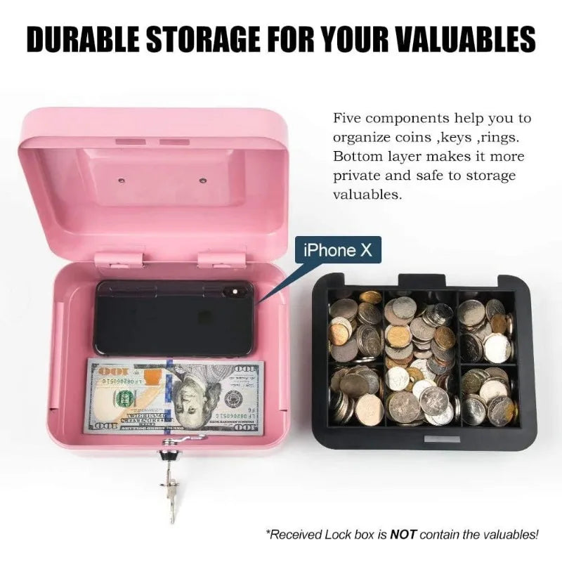 Security Cash & Key Safe Box — Steel Lockable Money, Coin, and Jewelry Storage for Home and Shop