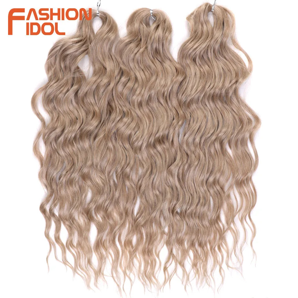 FASHION IDOL 24" Deep Wave Crochet Hair - 3-Piece Synthetic Water Wave Braiding Extensions, Ombre Rainbow Twist Hair