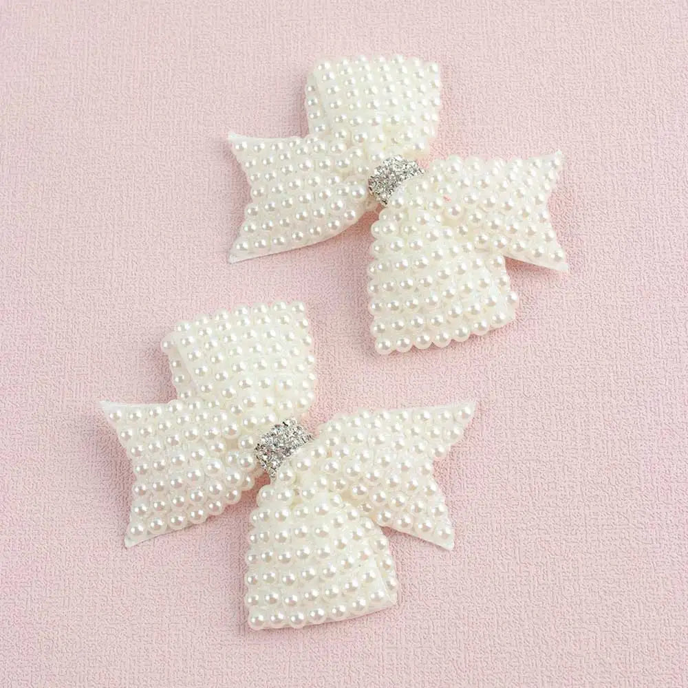 2Pcs White Pearl Hair Bow Clips – Layered Hairpins for Girls & Kids, Boutique Hair Accessories